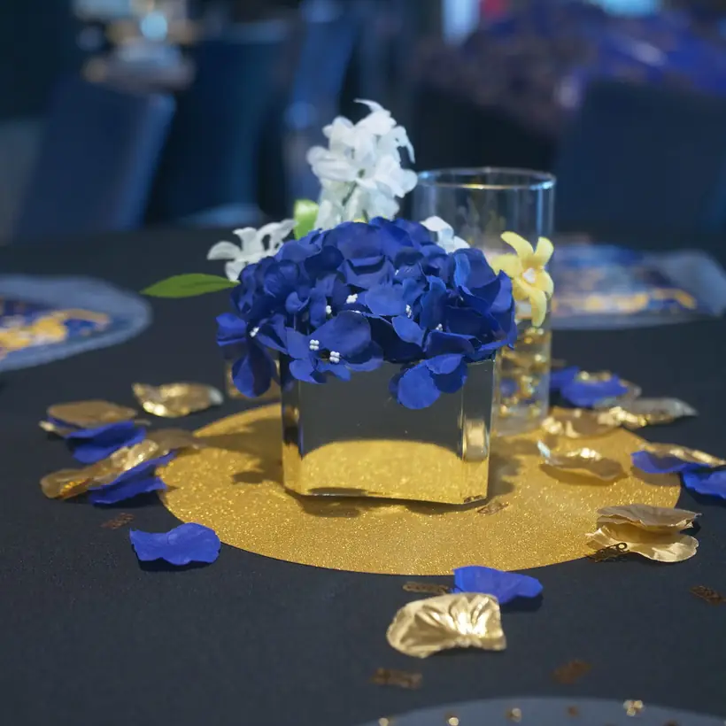 Blue and gold LAEA table centerpiece
