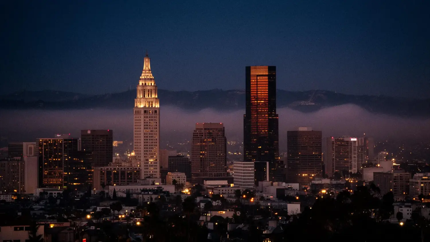 Los Angeles skyline at sunset